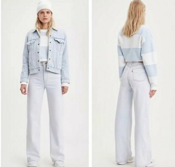 Levi's Denim - NWT Levi's Ribcage Wide Leg High Rise Light Wash White Cold As Ice Jeans size 32